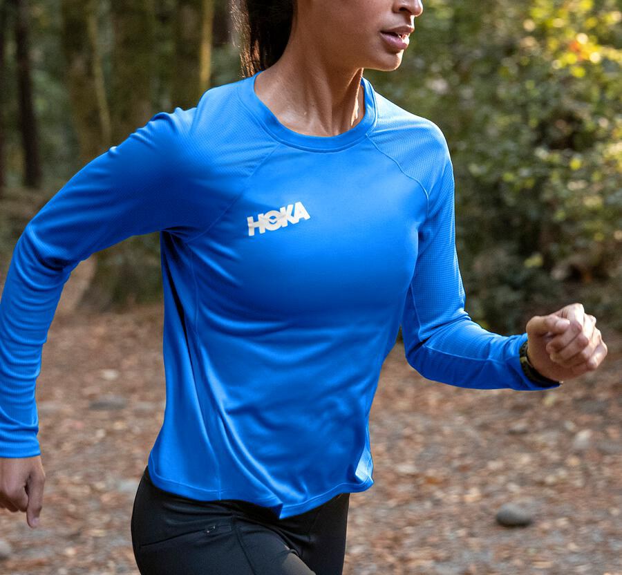 Hoka One One Top Dame - Performance Lang Sleeve - Blå - 817350IKP